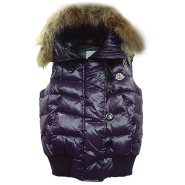 Moncler viola senza maniche collo di pelliccia e Slash Donna Gilet uscita